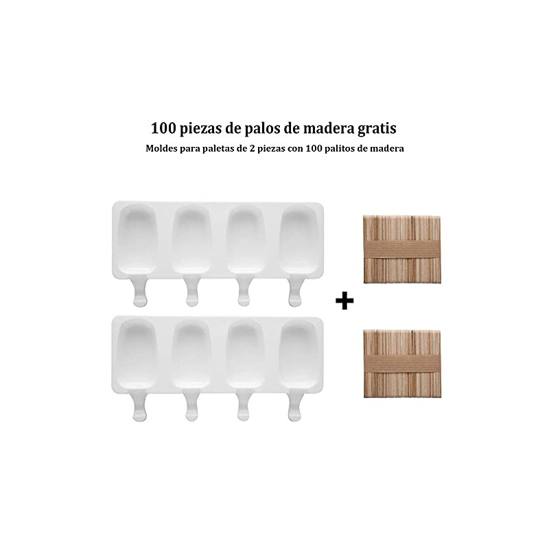Moldes para Paletas de Hielo, 8 Cavidades de Silicona +