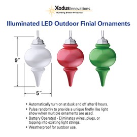 Xodus Innovations WP665 Battery Powered Hanging Decorative Outdoor Pulsing 8" Finial Light with Sensor Turns-On at Dark, Light Green