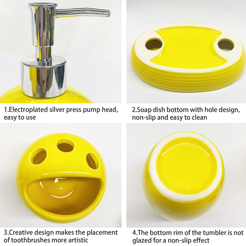 Bathroom Accessories Set 4 Piece Yellow Ceramic Bathroom Decor Accessory