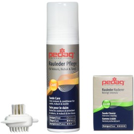 pedag Suede Cleaner and Textile Color Restorer, 3 pc Cleaning and Care Kit for Shoes and Boots, Made in Germany, Neutral Multi Color