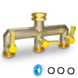 Garden Hose Splitter, Water Hose Splitter 3 Way Heavy Duty Brass Nickel Plated, Extended Metal Handle 3/4-Inch Hose Manifold, Rust and Freeze Resistant High Flow Outdoor Faucet Splitter