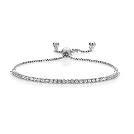 AKA Gioielli® - Women's Tennis Bracelet 925 Silver Rhodium-Plated with Diamond Cut Cubic Zirconia Adjustable Length, Sterling Silver Platinum Zirconium