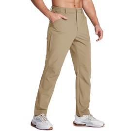 MAGCOMSEN Mens Lightweight Hiking Pants with Zipper Pockets Moisture Wicking Quick Dry Travel Fishing Work Pants Khaki