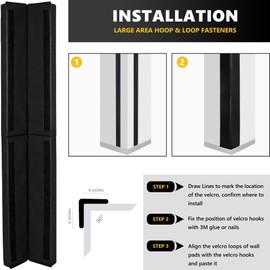 Wall Corner Guards & Edge Protector, Heavy Duty Wall Corner Protective Safety Padding, All-Weather 2 Sides Corner Pad for Gyms, Basketball Court, Playrooms, Garages,etc. (Black, 5FT Tall 6in Sides)