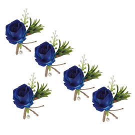 5PCS Rose Wedding Boutonniere Pin Set for Men and Women, Artificial Rose Corsage Buttonholes, Bride and Groom Accessory,for Wedding Ceremony Anniversary Dinner (Blue)