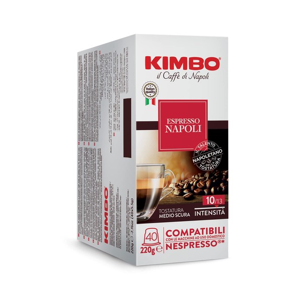 Kimbo Espresso Napoli Single Serve Compatible Coffee Capsules - Blended and Roasted in Italy - Medium to Dark Roast with a Well Balance Sweet Flavor - 40 Count