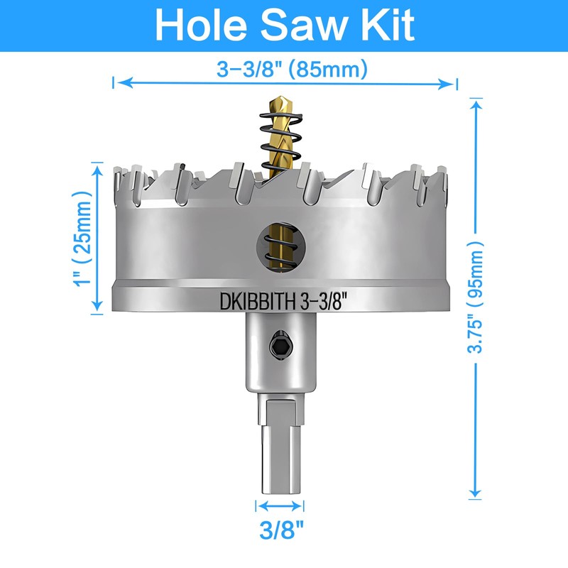 TCT Hole Saw Set, 3-3/8"(85mm) Heavy Duty Tungsten Carbide Tipped