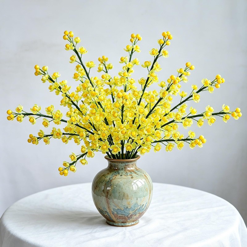 Yellow Acrylic Bead Flower Stems – 42 cm Handmade Faux Flower
