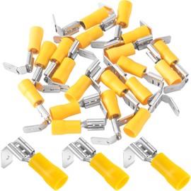 ANCIRS 20pcs Semi-Insulated Piggyback Spade Connectors, Quick Disconnect Piggyback Spade Assortment Kit, Female/Male Cable Crimp Terminals, Yellow, 12-10 AWG