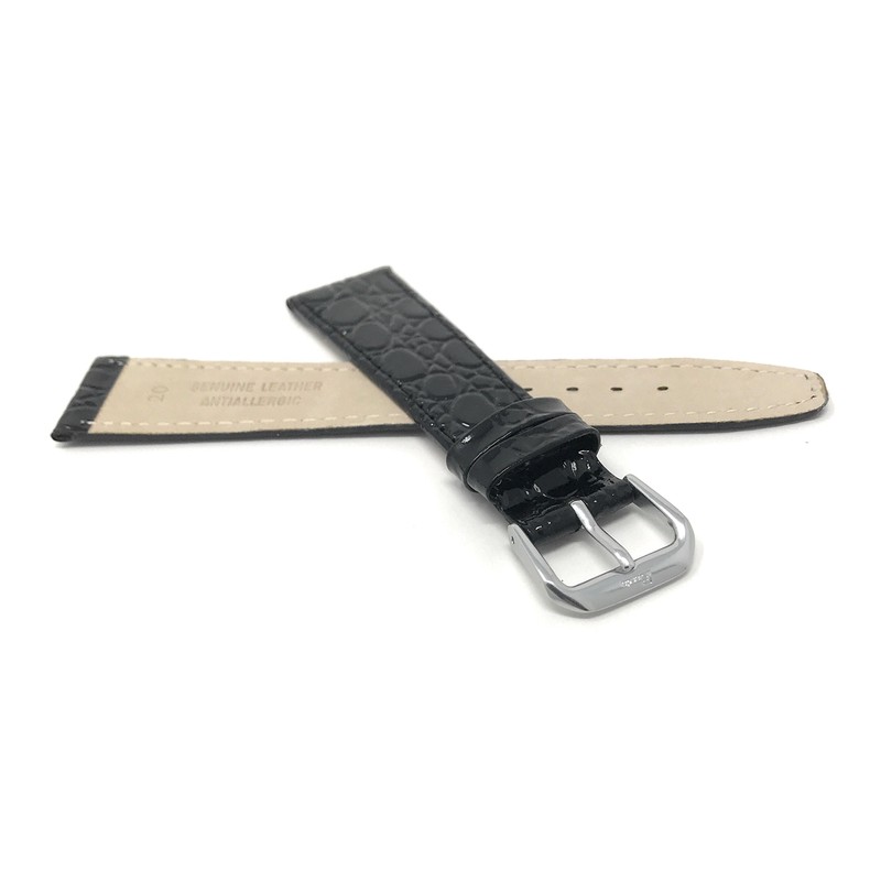 20mm Black Croc Pattern Leather Smartwatch Band Strap fits Skagen