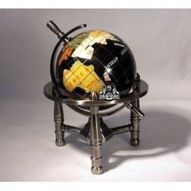 Unique Art Since 1996 6" Tall Black Onyx Gemstone Globe w/Tripod Silver Stand