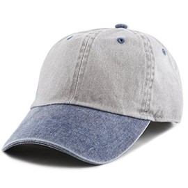 The Hat Depot Cotton Pigment Dyed Two Tone Low Profile Six Panel Plain Cap (Grey Navy)