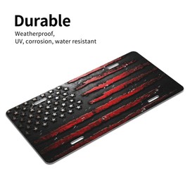 Bevel 3D Black Red American Flag License Plate - 6x12 Inch Aluminum Novelty Decorative Vanity Metal Front Car Plate for Women Men