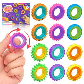 Fidget Toys Sensory Rings for Kids: 12 Pack Finger Spinner Rings - Texture Stress Toys for Kids Autism Calming - Fun Fidgets for Student Classroom Prize Stocking Stuffers