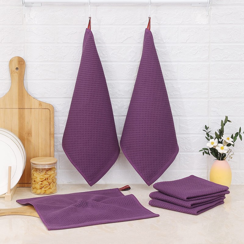 Kitinjoy 100% Cotton Kitchen Dish Cloths, 6 Pack Waffle Weave