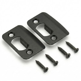 Door Strike Plate - Round Corner, Full Lip Door Latch Plate for Interior & Exterior Door Jamb, Solid Metal (2, Black)