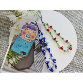 Meefisher Blue Mushroom Beaded Phone Charm Lanyard Aesthetic Accessories Sweet Wrist Strap Anti-Lost Chain for Women