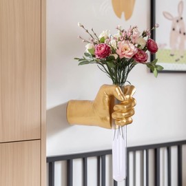 Hand Wall Vase, Gold Hand Sculpture for Kinetic Art,Unique Wall Spooky Hands Decor, Hanging Wall Vase for Unique Decoration in Living Rooms, Entrance and Room,Palmistry Hand Statue (Gold)