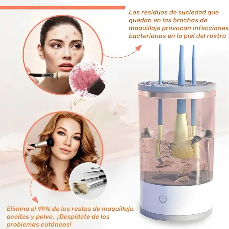 Limpiador Automatico Pinceles Brochas Maquillaje Electrico Color Blanco