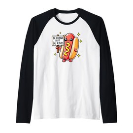 BE FRANK BUT BE KIND Weiner Funny Hotdog Costume Adult Kid Raglan Baseball Tee