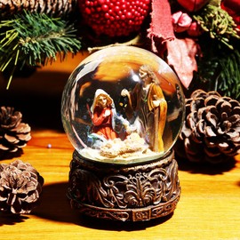 Snow Globe Christmas Glass Water Globe Musical Holy Family Polystone Water Glass Snow Globe Glitterdome (1, Nativity)