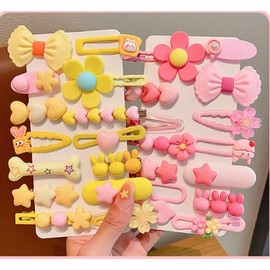 Girl Hair Clips, 28 Pieces of Girls' Fully Lined non Slip Hair Clips, Children's and Adolescent Women's Hair Clips, Cute Candy Colored Cartoon Design Hair Clips（(pink series, yellow series) ﻿