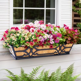 cheehigo Railing Planter Box, Window Planter Boxes Outdoor 2 Pack 24 Inch Hanging Planter with Adjustable Bracket for Porch, Fence Flower Baskets with Coco Liners