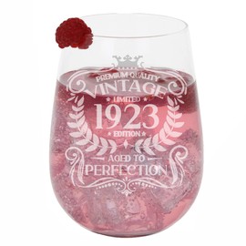 101st Birthday Gift Vintage 1923 Aged to Perfection Engraved Large Gin Glass Present for 101 Year Old Etched 590ml Stemless Gin Glass