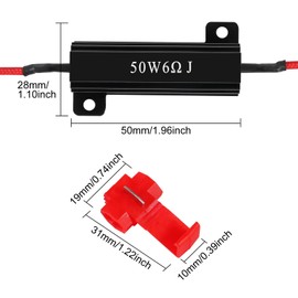 4Pcs 50W 6ohm Load Resistors, Fix LED Bulb Fast Hyper Flash Turn Signal Blink Error Code with 8pcs Quick wire -black