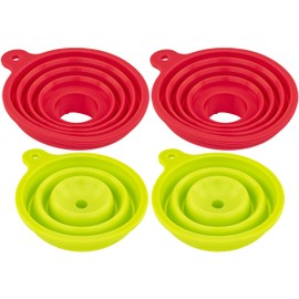Silicone Collapsible Funnel Set 4 Both Wide & Narrow Tips - Oil Bottles Canning Jars Liquid Transfer Water Bottle