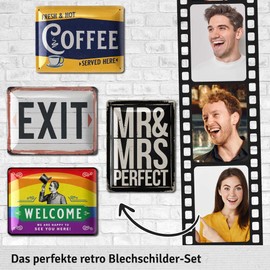 LANOLU Retro Tin Signs Set of 4, Metal Signs Retro Decoration, Poster Vintage Decoration Set, Signs with Sayings Funny, Shabby Chic Signs, Vintage Farmhouse Decoration Made of Metal in Set of 4