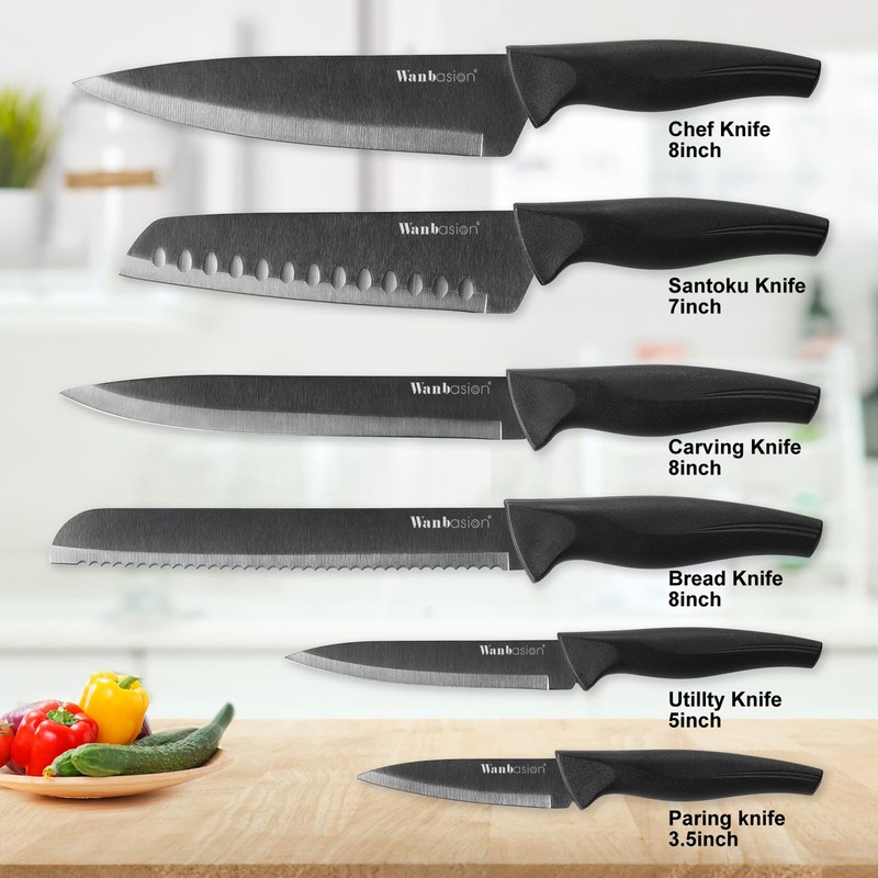 Wanbasion Black Stainless Steel Knife Set, Sharp Kitchen Knife Set