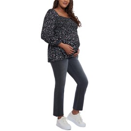 Motherhood Maternity Women's Long Sleeve Smocked Babydoll Top, Black Ditsy