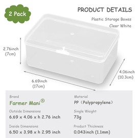 2 Packs Small Transparent Plastic Storage Case, Clear Rectangle Bead Organizer Case with Lids for Tiny Beads, Herbs, Pills or Small Items (6.69x4.06x2.76 in)