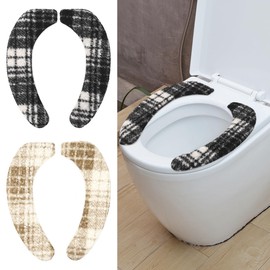 2 Sets Toilet Seat Cover, HADEEONG Bathroom Toilet Seat Cushion Soft Plush Thicker Toilet Seat Warmer with Memory Foam Self-Adhesive Washable Toilet Seat Lid Cover Pads