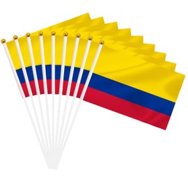 50 Pack Colombia Hand Held Mini Stick Flags, Colombian Small Miniature Stick Flag with 8.2 x 5.5 Inch Flag, Outdoor Decoration, Party Decorations, Supplies for Parades, Festival Events Celebration (Colombia)