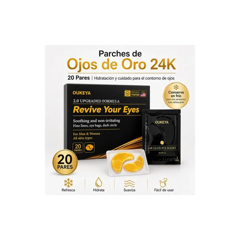 Mascarillas Ojos Oro 24k Hidratantes Ojeras 20 Pares