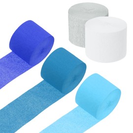 sourcing map 5 Roll 410 ft Crepe Paper Streamers, Wedding Decoration Streamers Party Decoration for Wedding Valentine's Day Festival Backdrop, Dark Blue, Blue, Light Blue, White, Silver