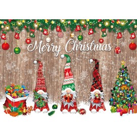 Merry Christmas Backdrop Winter Xmas Tree Gnome Snowflake Wood Photography Background Kids Adults Winter Family Holiday Party Vintage Wooden Christmas Theme Decoration (10x8FT)