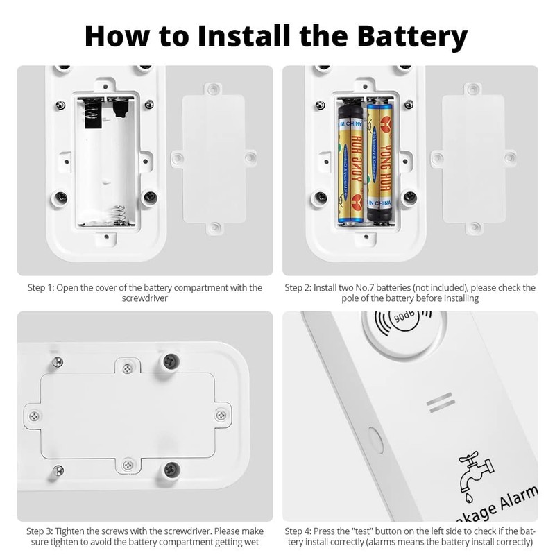 Water Leak Detector, 4 Pack TOWODE 90dB Water Detector and