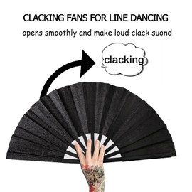 Large clacking Fans for line Dancing Bulk snap，Boots on The Ground Hand Fan largefold Fans That Popping clap，line Dance Fans That Make Sounds Loud clappers，Fan for line Dancing snap (1, Black)