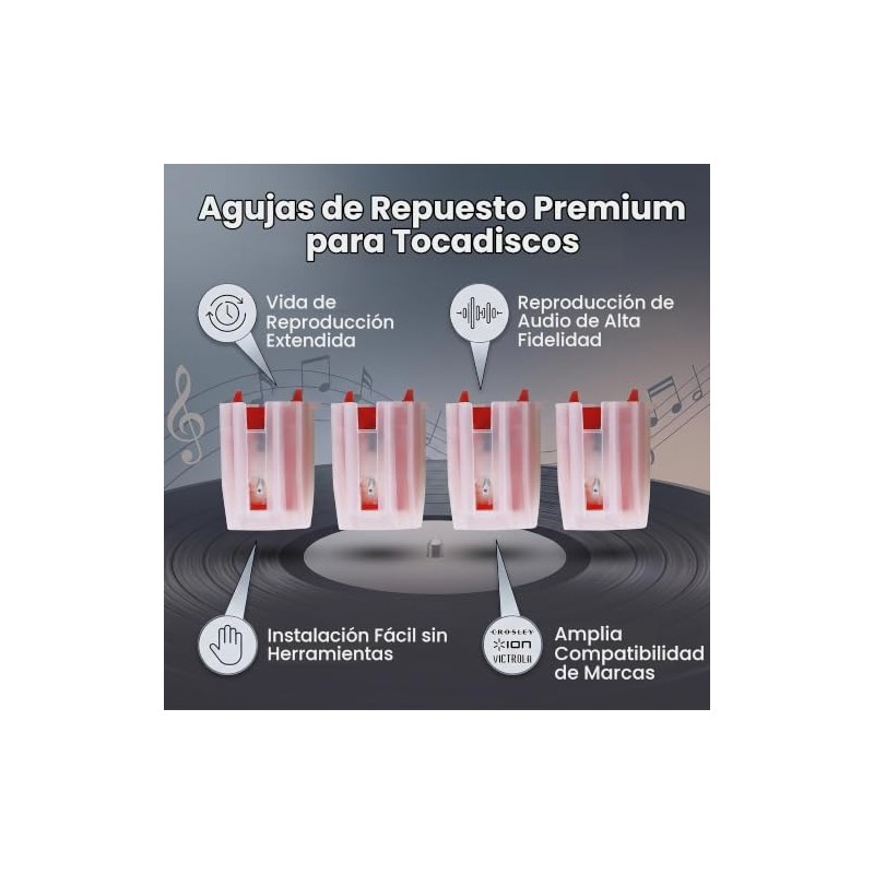 GLOGLOW 4 Piezas Agujas Estilo para Tocadiscos, Cono de Diamante