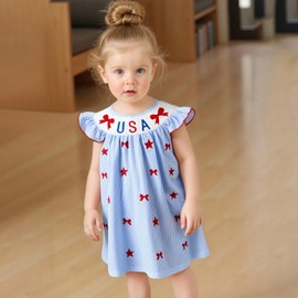 Girls 4th of July Outfit Toddler Girl Fourth of July Dress Kids Bow Stars Patriotic Memorial Day Princess Dresses (B Bow Stars USA Blue, 2-3 Years)