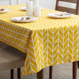 HOMEMONDE Cotton Dining Table Cover 40 x 60 Inches Arrow Printed Table Cloth for 4 Seater, Rectangular Centre Table Cover - Yellow