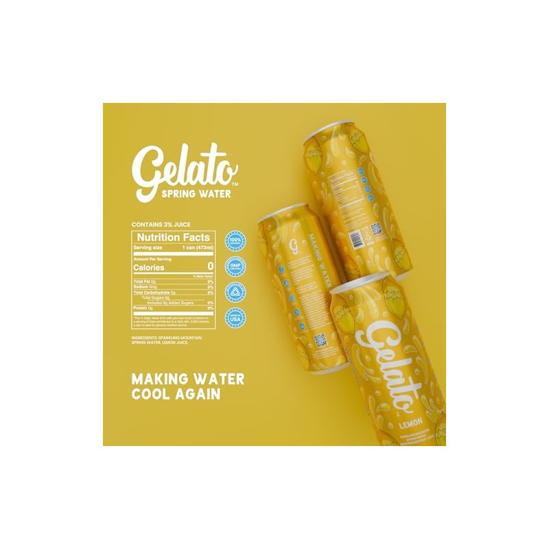 Gelato Lemon Sparkling Water - Oxygenated Sparkling Water Packaged in