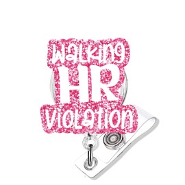 Funny Office Badge Reel, Retractable ID Holder with Alligator Clip Pink Glitter Badge Reel for Nurses, Teachers, Students, Office Workers, Cute Acrylic Badge Accessories for Men and Women