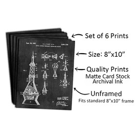 Space Decor Gifts - Outer Space Themed Bedroom Decorations - 6 (8x10 inch) UNFRAMED Wall Art Prints - Astronaut Geek Aerospace Engineering Science Lovers - Kids Room Patent Blueprint NASA