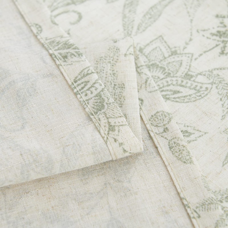 Lazzzy Floral Green on Beige Linen Kitchen Curtains, 26x36 inches,