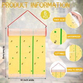 Kittmip 6 Pcs 30 ft Fly Trap Sticky Fly Traps Fly Glue Trap Rolls Indoors Outdoors Yellow and Green for Kitchen, Yard, Farm, Stables