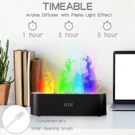 HDY Flame Aromatherapy Humidifier, 7-Color Variable Essential Oil Diffuser, Ultra-Silent Bedroom Humidifier with Timer and No-Water Auto Shut-Off, 150 ml, for Home, Hotel, and Office (Black)